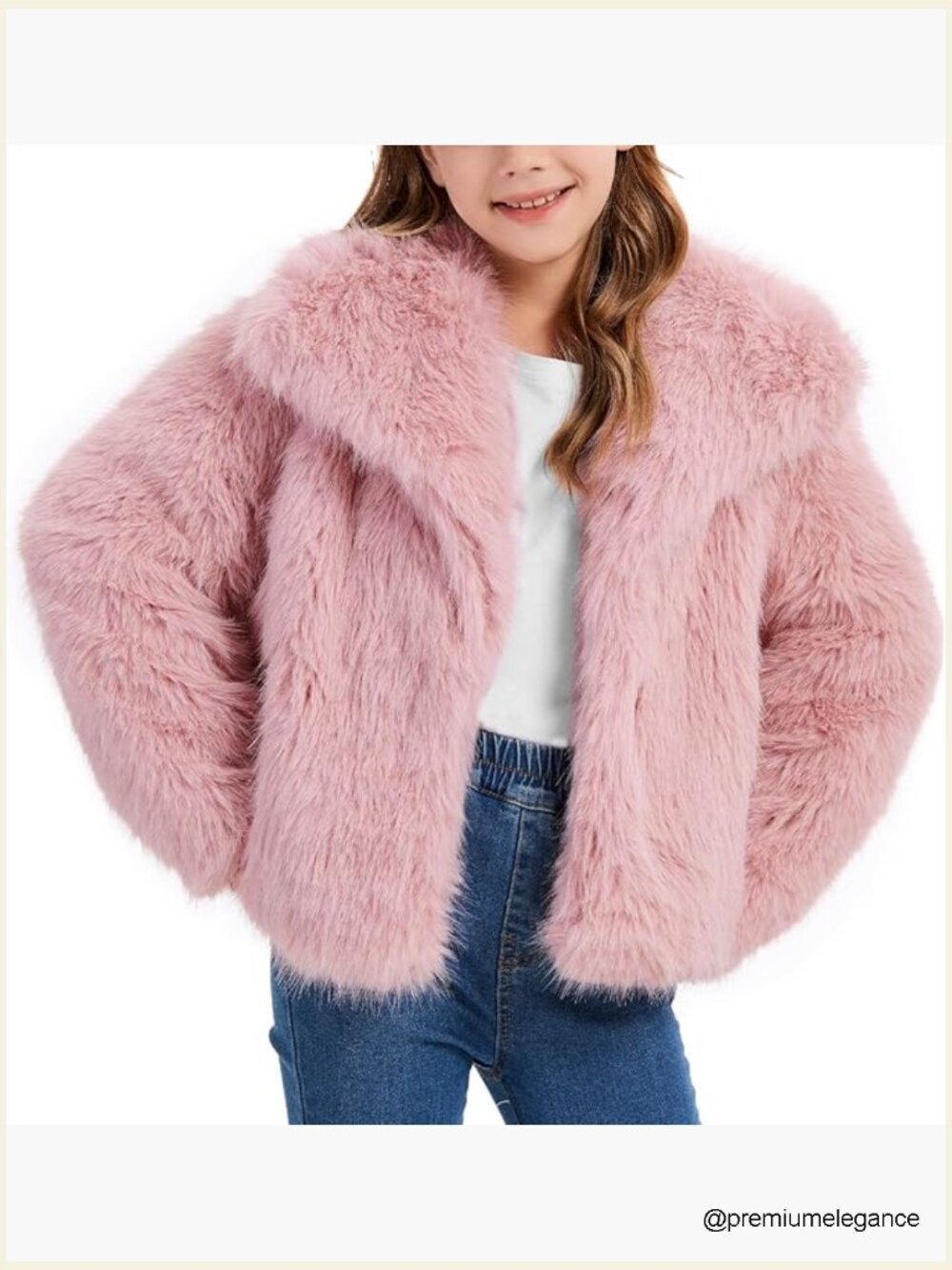 Kids Faux Fur Coat Fluffy Long Sleeve Lapel Collar Open Front Jacket Warm